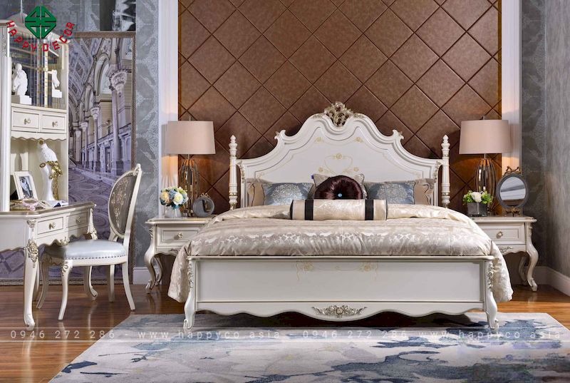 Giường ngủ tân cổ điển gỗ tự nhiên - mẫu 16