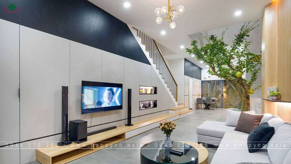 Vách Tivi phòng khách bằng kính cường lực - Mẫu 08