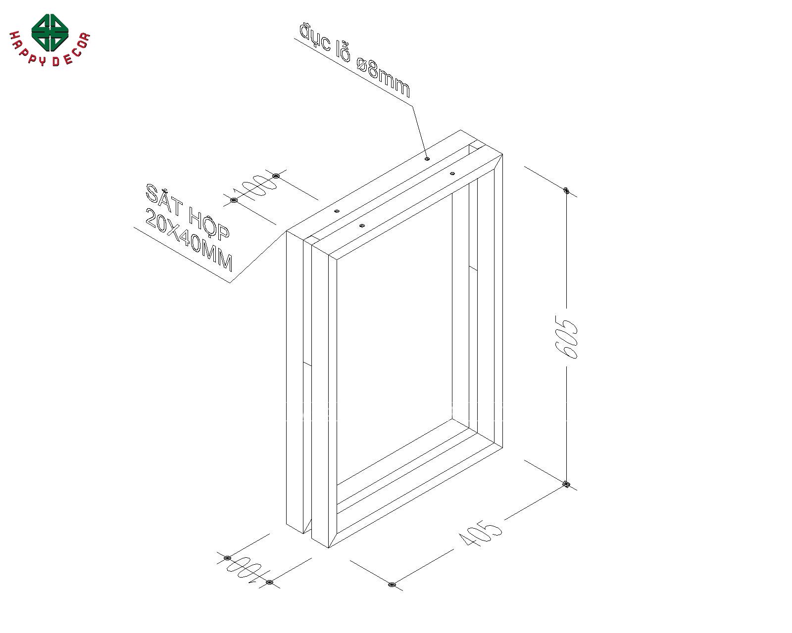 Kích thước chân sắt mẫu bàn phấn BP6803