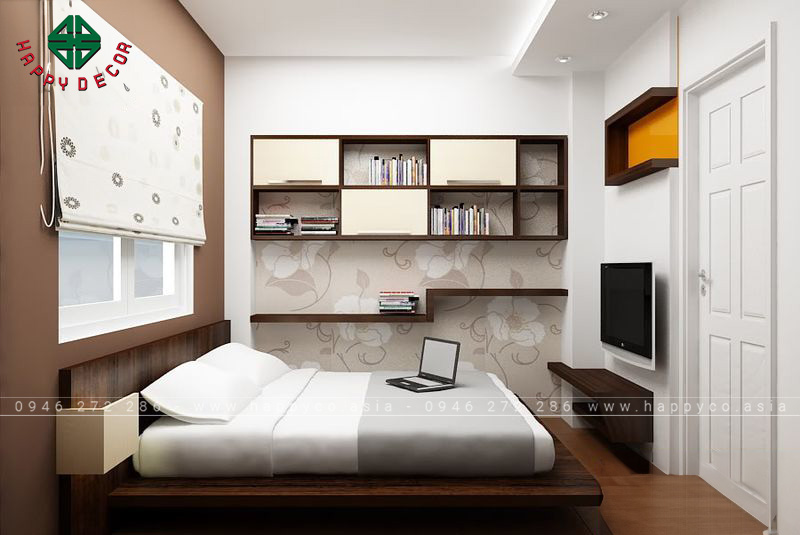 Sơn phòng ngủ màu nâu đất kết hợp với các màu sáng khác là sự lựa chọn hoàn hảo cho phòng ngủ hiện đại