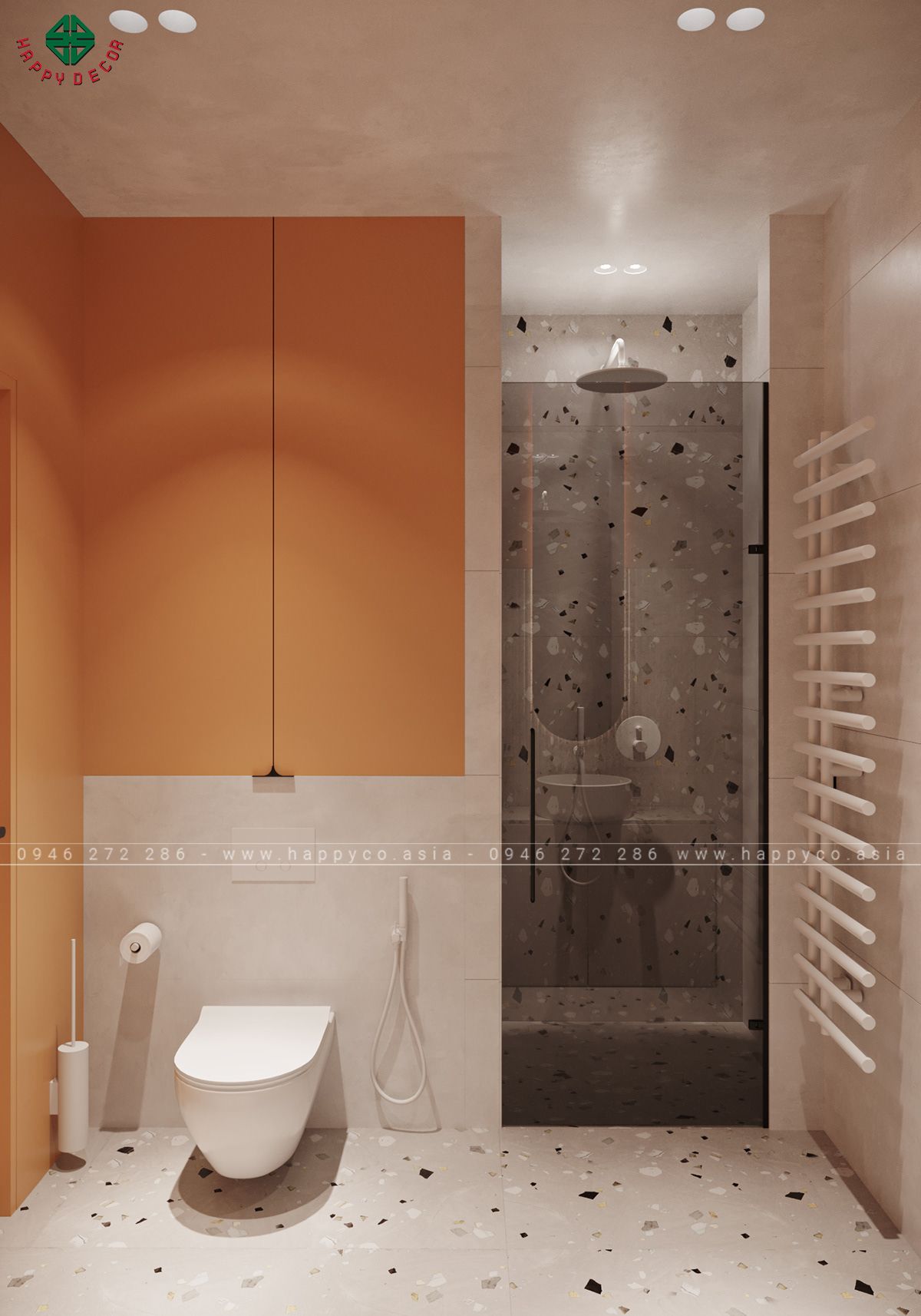 Nhà vệ sinh được ngăn với khu vực nhà tắm tạo không gian rộng rãi thoáng đãng