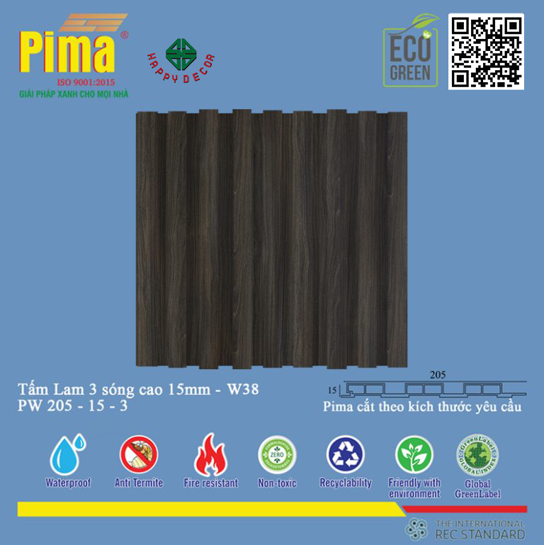 Tấm ốp lam 3 sóng cao 15mm - W38 tại Happy Decor - Biên Hòa