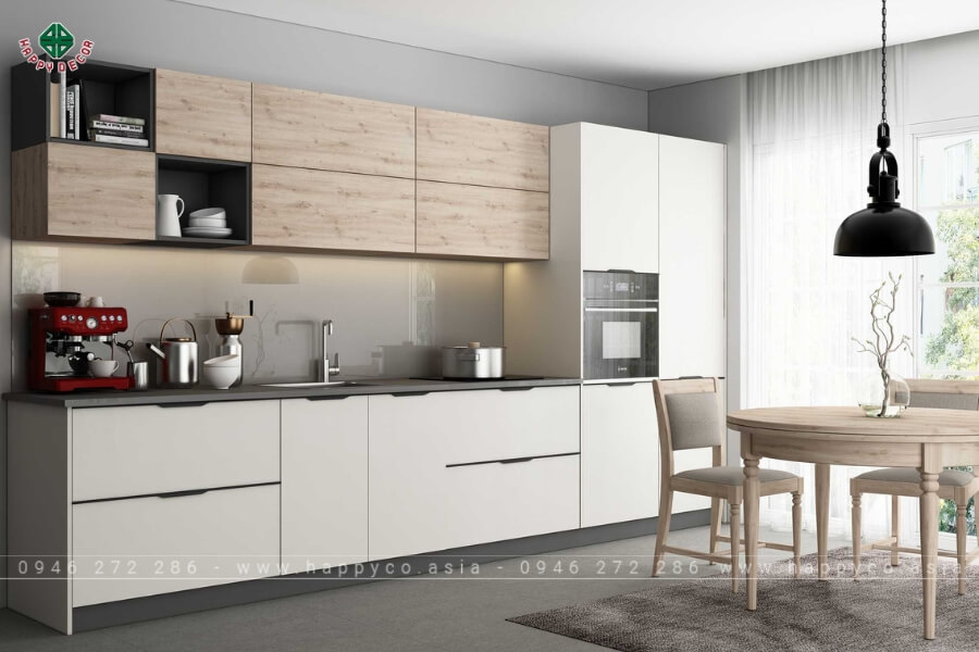 Tủ bếp gỗ công nghiệp hiện đại trắng mẫu 2 Tủ bếp gỗ công nghiệp hiện đại trắng mẫu 2