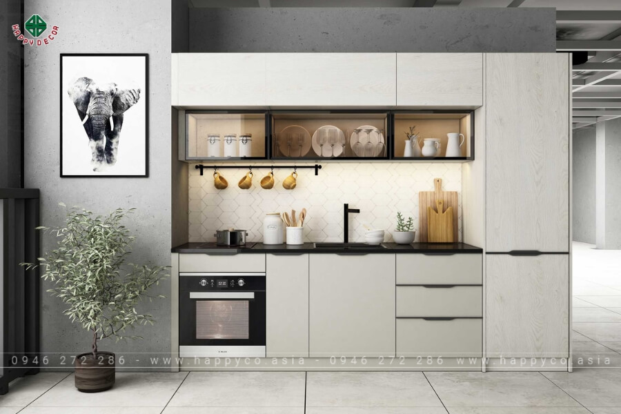 Tủ bếp gỗ công nghiệp hiện đại trắng mẫu 4 Tủ bếp gỗ công nghiệp hiện đại trắng mẫu 4