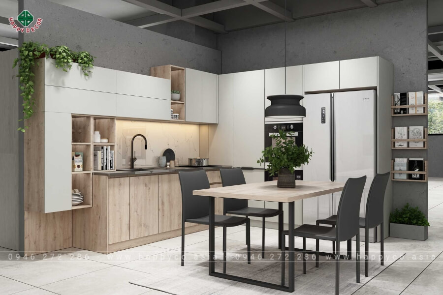 Tủ bếp gỗ công nghiệp hiện đại trắng mẫu 3 Tủ bếp gỗ công nghiệp hiện đại trắng mẫu 3