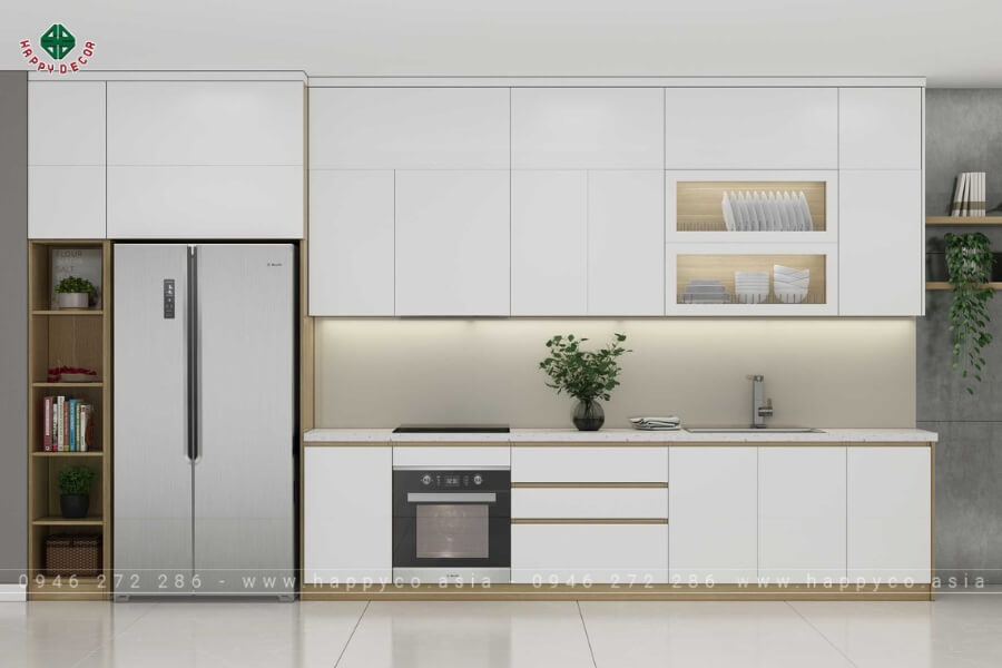 Tủ bếp gỗ công nghiệp hiện đại trắng mẫu 5 Tủ bếp gỗ công nghiệp hiện đại trắng mẫu 5