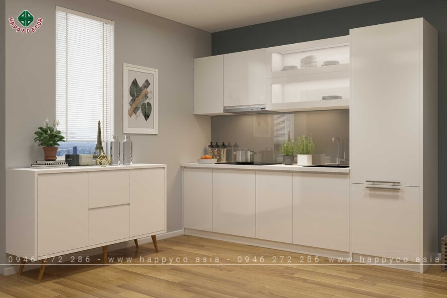 Tủ bếp gỗ công nghiệp hiện đại trắng mẫu 1 Tủ bếp gỗ công nghiệp hiện đại trắng mẫu 1