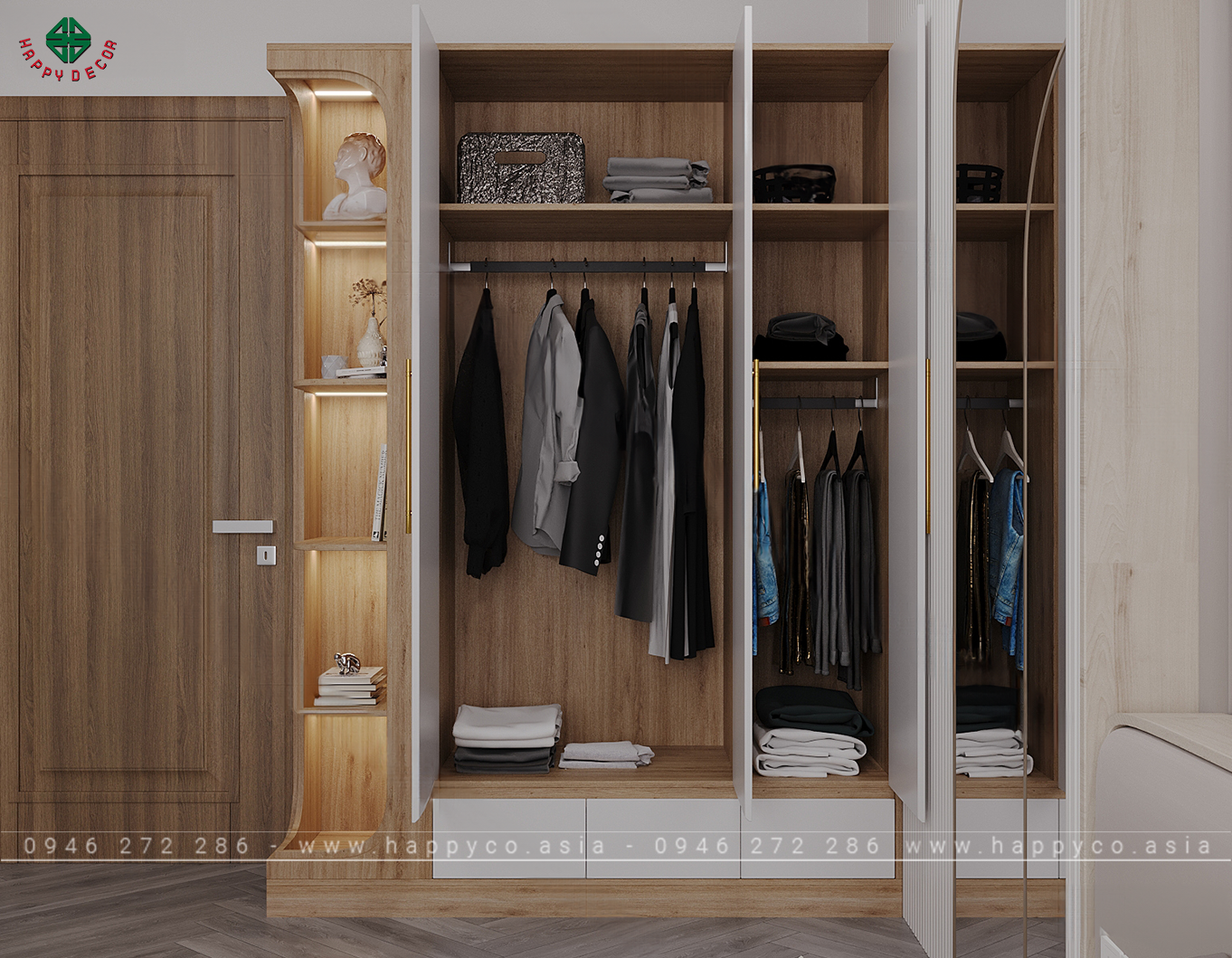 Tủ quần áo kết hợp khoang trang trí ấn tượng TA6812