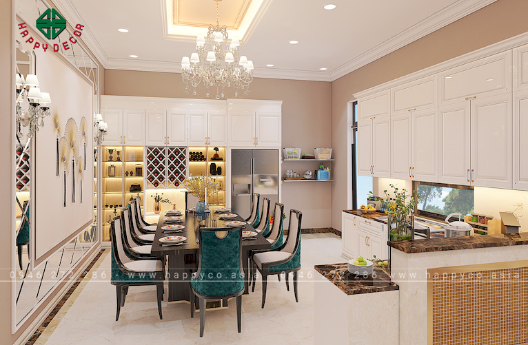 Nội thất biệt thự tân cổ điển sử dụng màu trắng làm chủ đạo