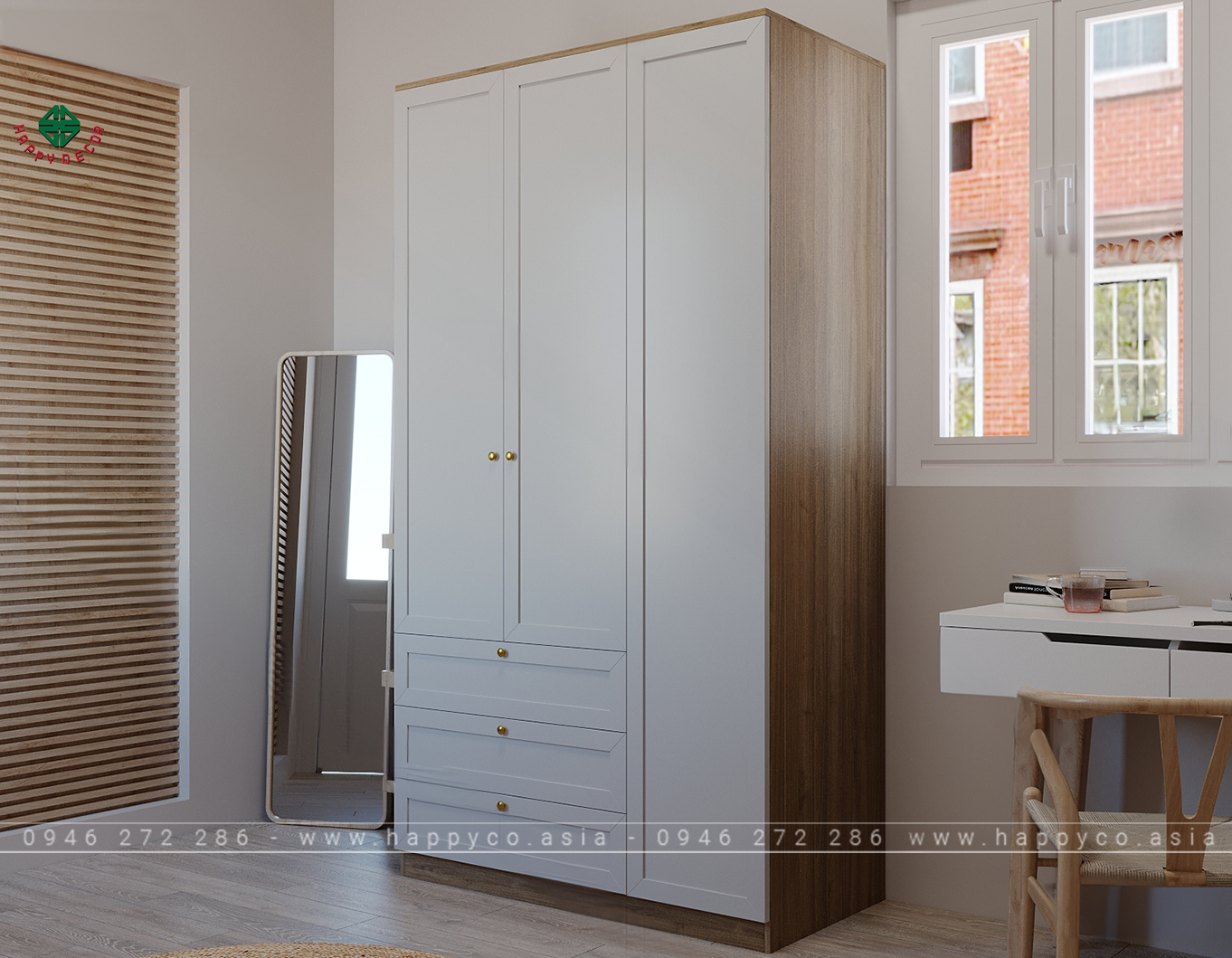 Tủ quần áo 3 cánh phong cách Bắc Âu TA6811