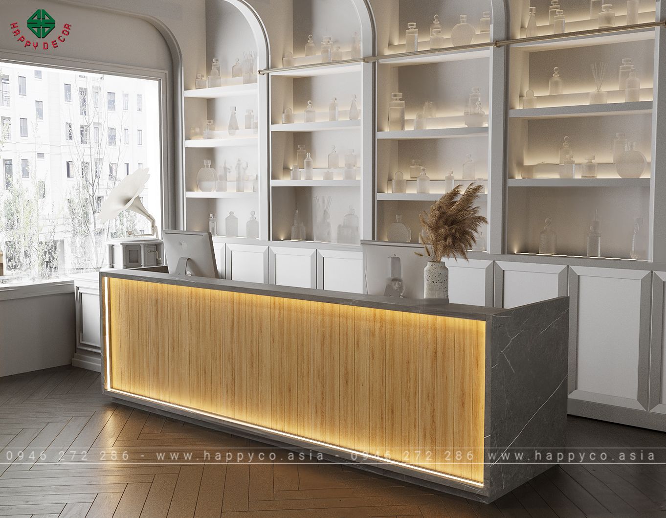 Mẫu quầy thu ngân gỗ đẹp BQ6809