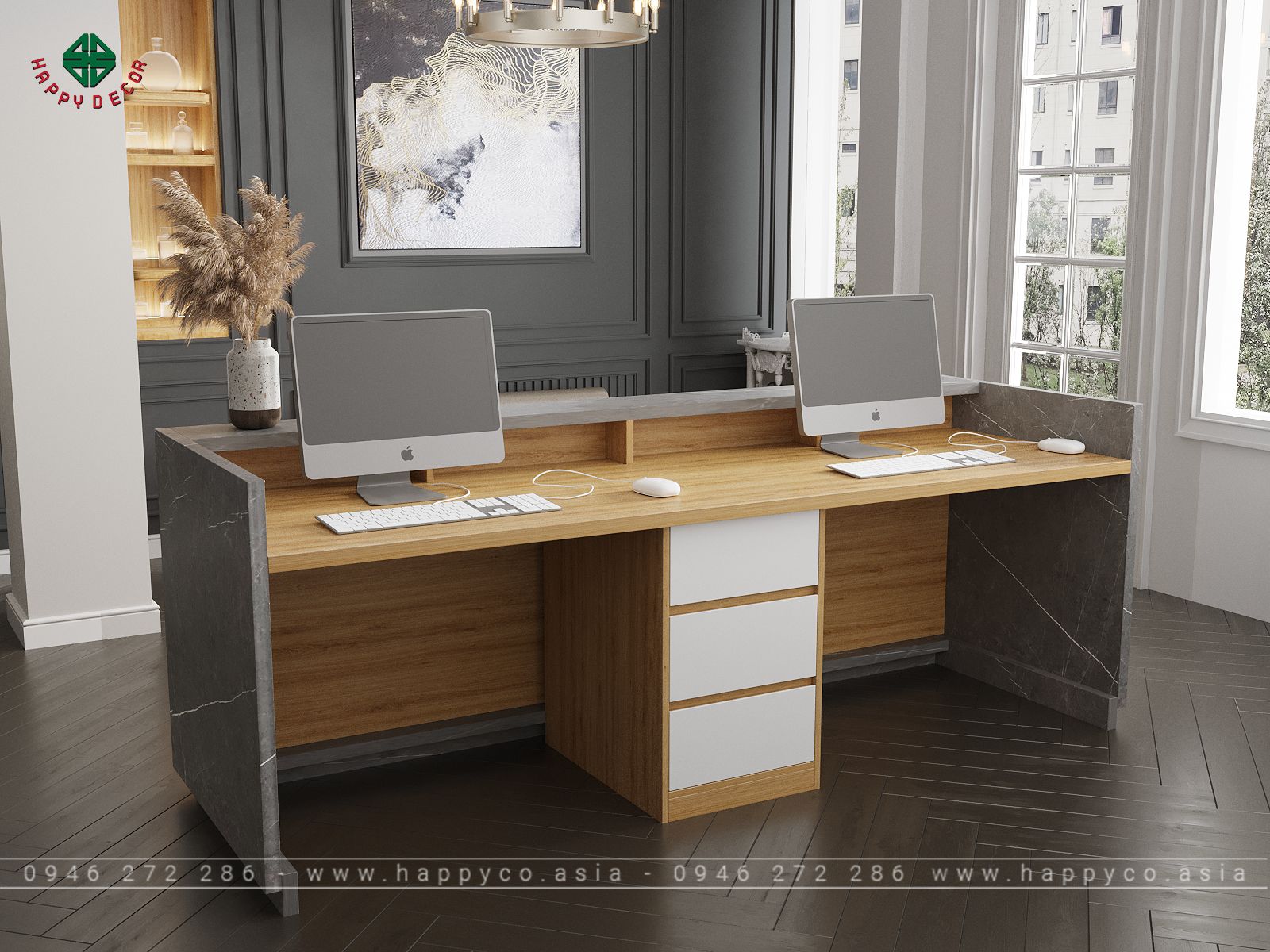 Mẫu quầy thu ngân gỗ đẹp có ngăn kéo BQ6809