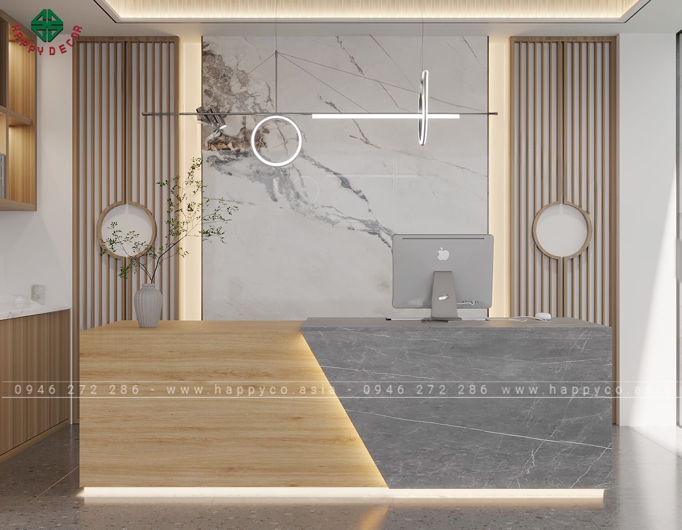 Mẫu bàn lễ tân văn phòng có đèn led BQ6807