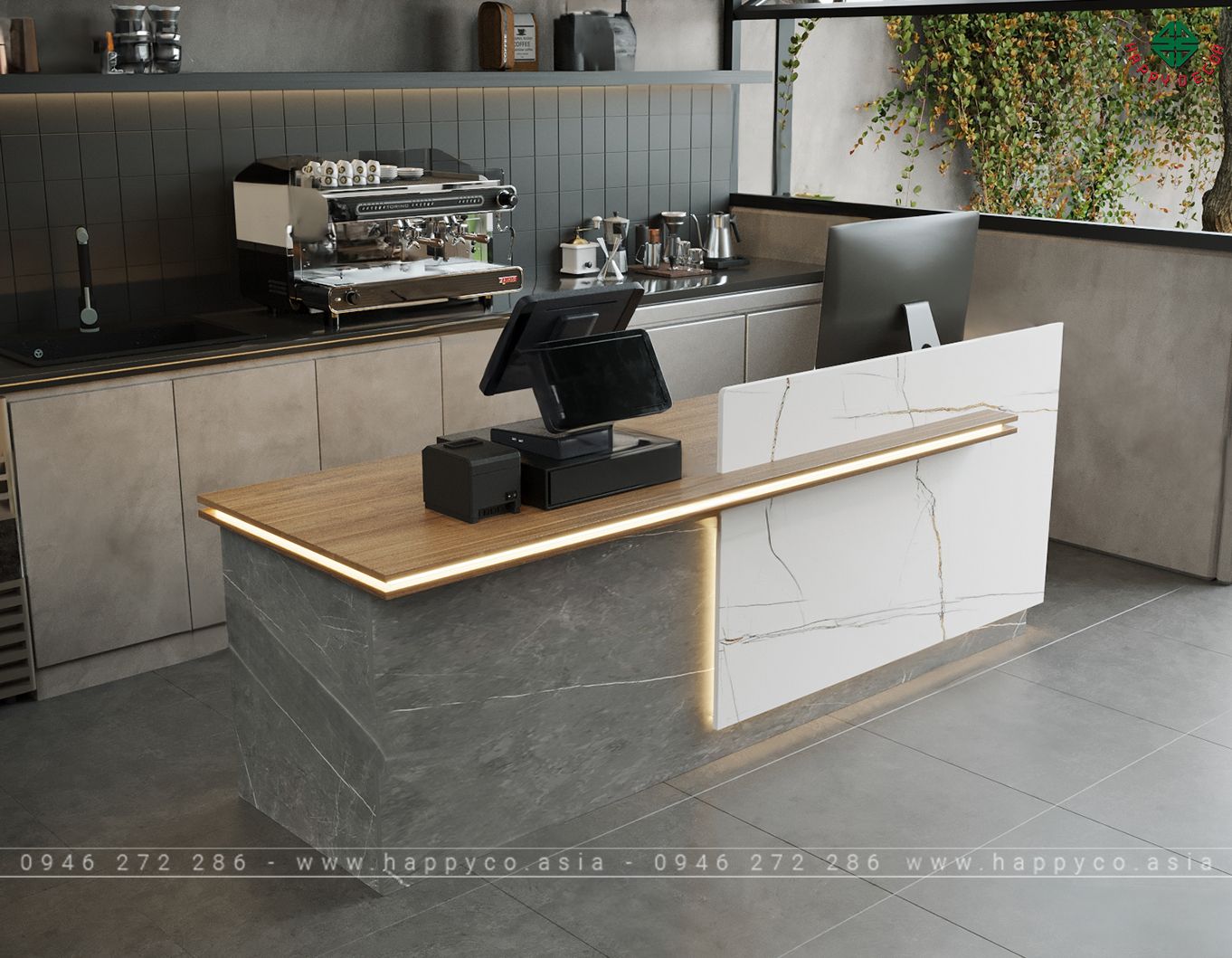 Mẫu bàn quầy lễ tân vân đá sang trọng BQ6803