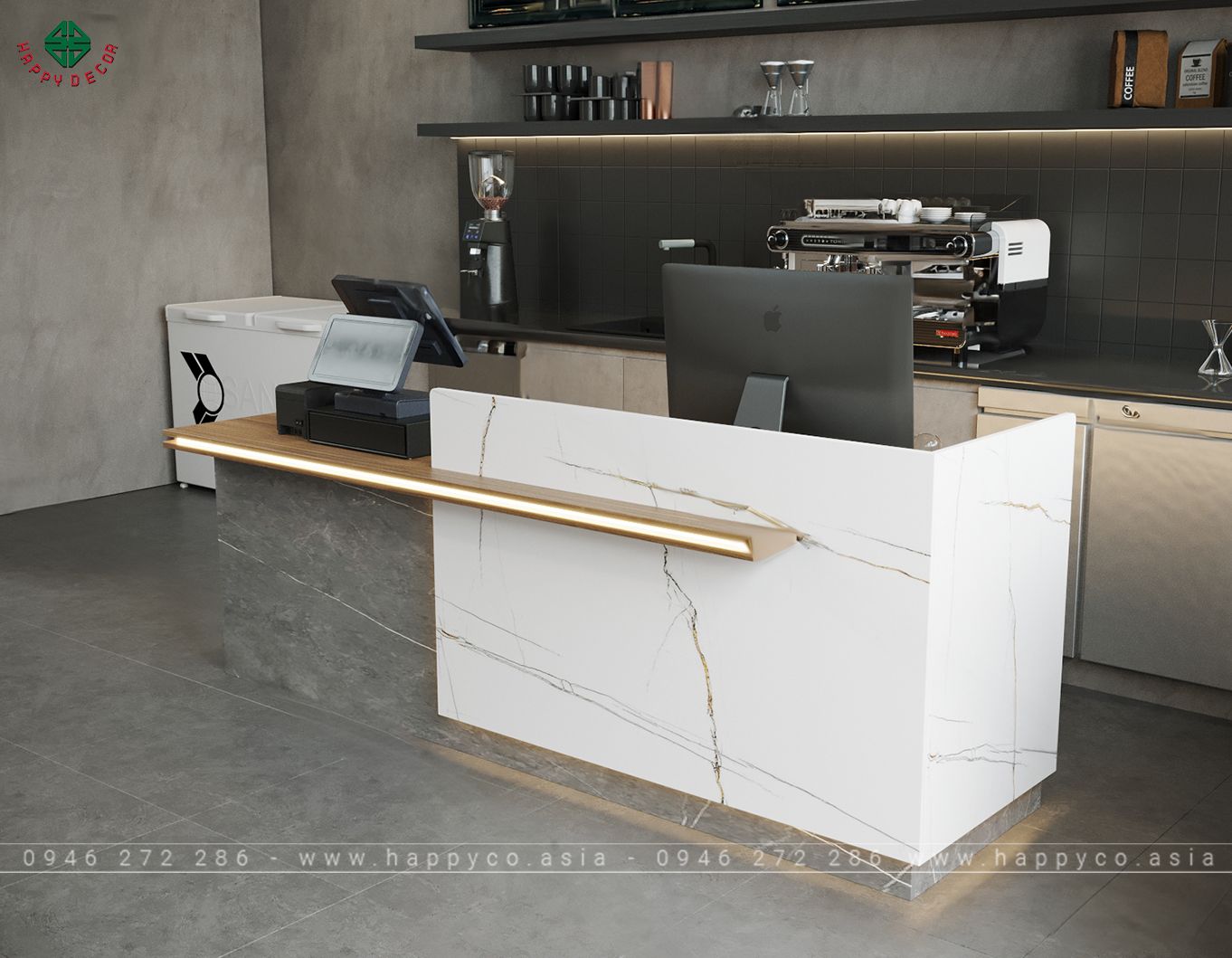 Mẫu bàn quầy lễ tân khách sạn hiện đại BQ6803