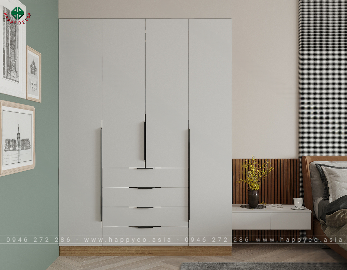 Mẫu tủ quần áo 4 cánh đẹp TA6809
