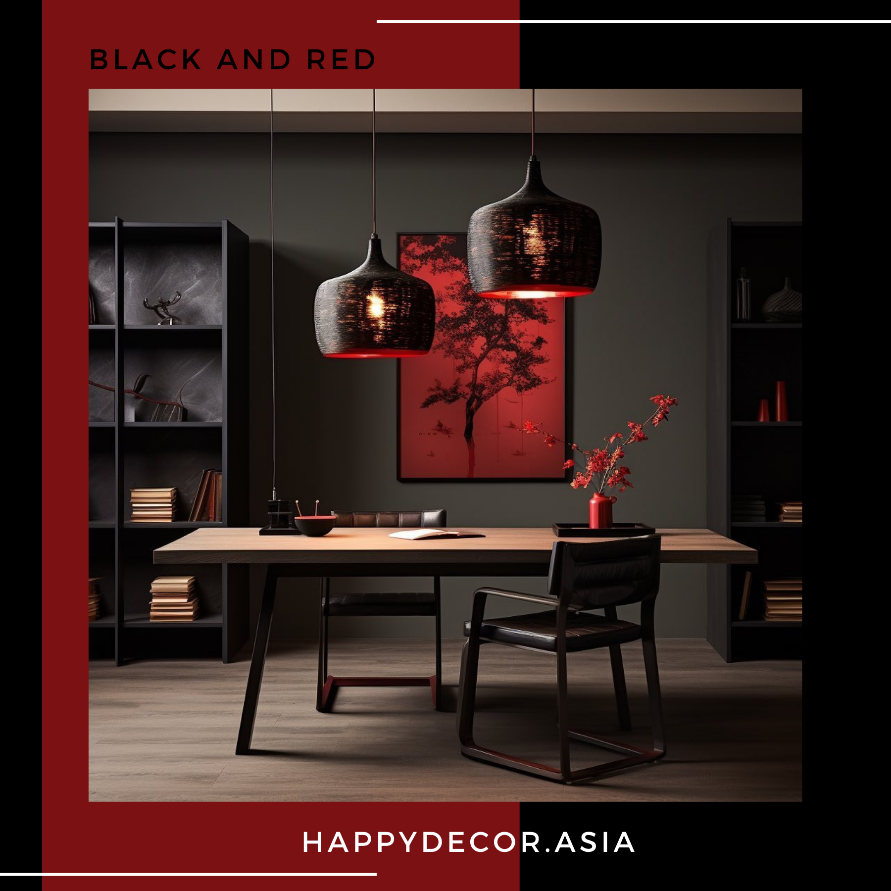 Kết hợp nội thất giữa đen và đỏ - Mẫu 08