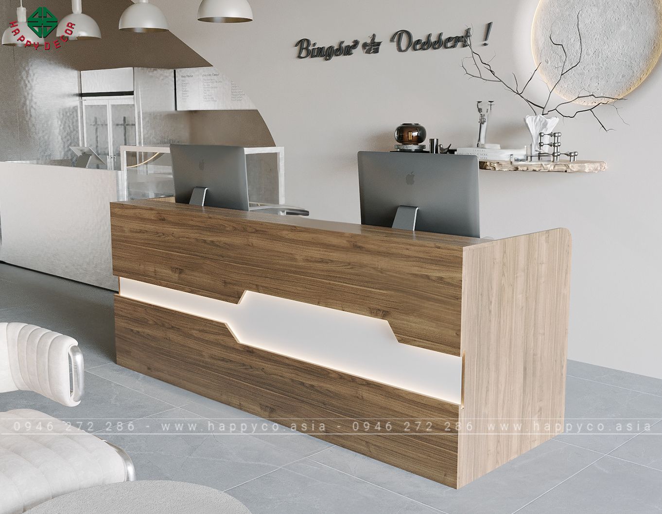 Mẫu bàn quầy lễ tân đẹp hiện đại BQ6802