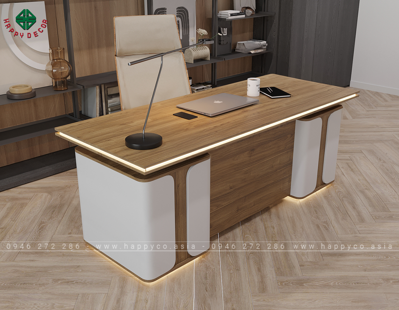 Mẫu bàn làm việc giám đốc bo cong hiện đại DT6801