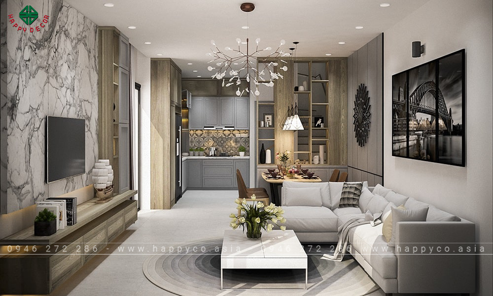 Mẫu thiết kế nội thất phòng khách mệnh Kim