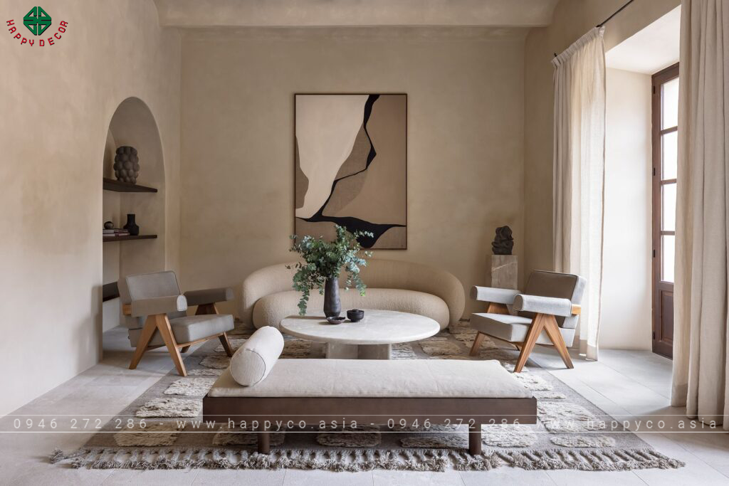 Mẫu thiết kế nội thất phòng khách Wabi Sabi