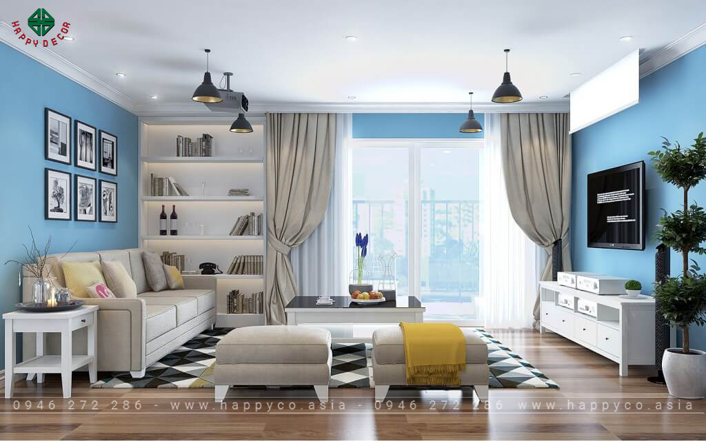Mẫu thiết kế nội thất phòng khách mệnh Thuỷ