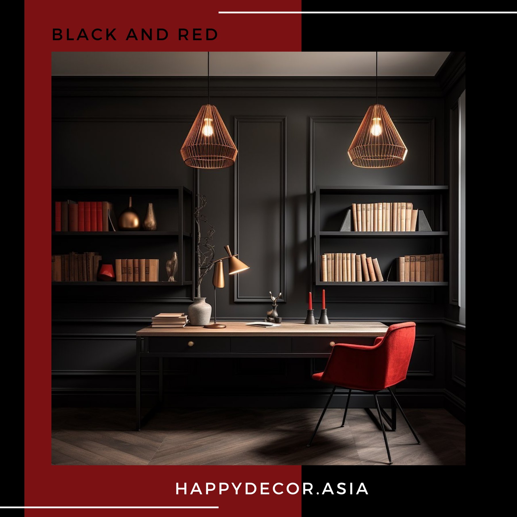 Kết hợp nội thất giữa đen và đỏ - Mẫu 05