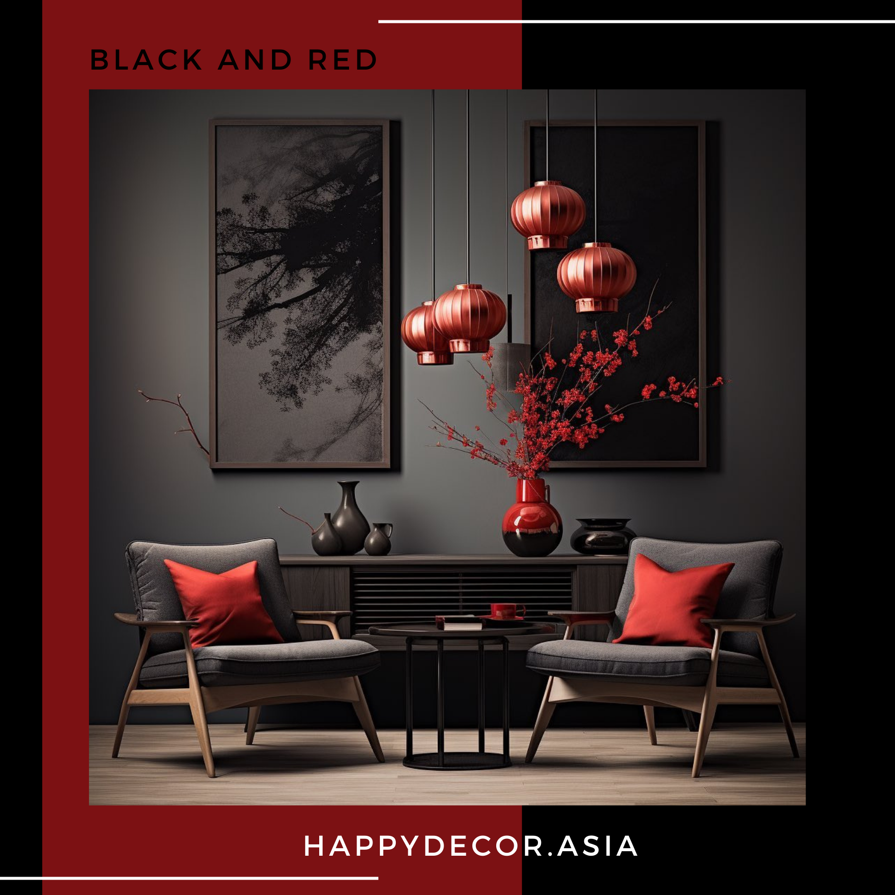 Kết hợp nội thất giữa đen và đỏ - Mẫu 04