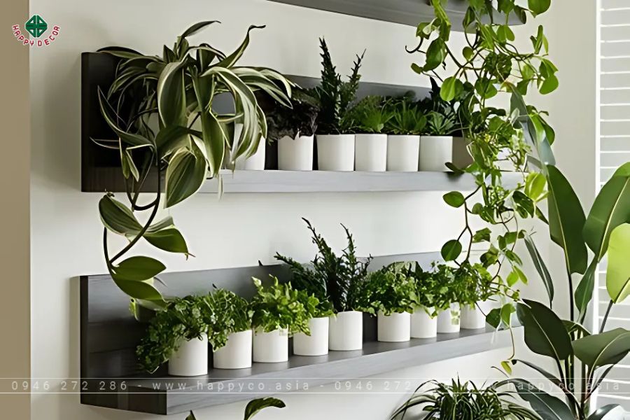 Giá đỡ với cây trên tường giúp tiết kiệm diện tích Giá đỡ với cây trên tường giúp tiết kiệm diện tích