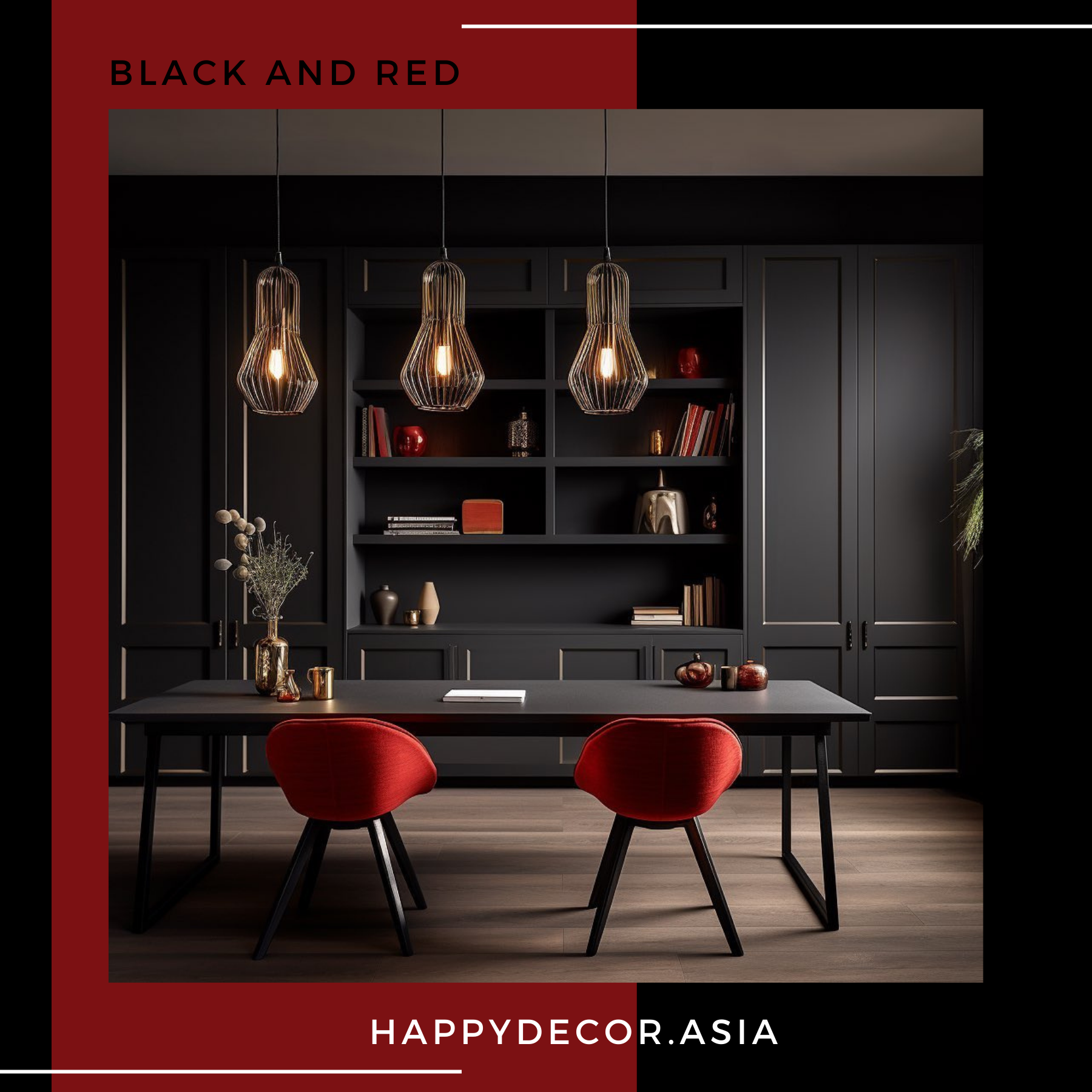 Kết hợp nội thất giữa đen và đỏ - Mẫu 01
