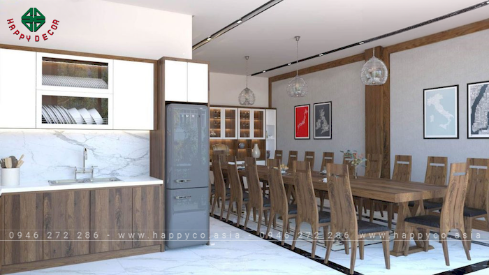 Không gian rộng rãi với bàn ăn 10 ghế