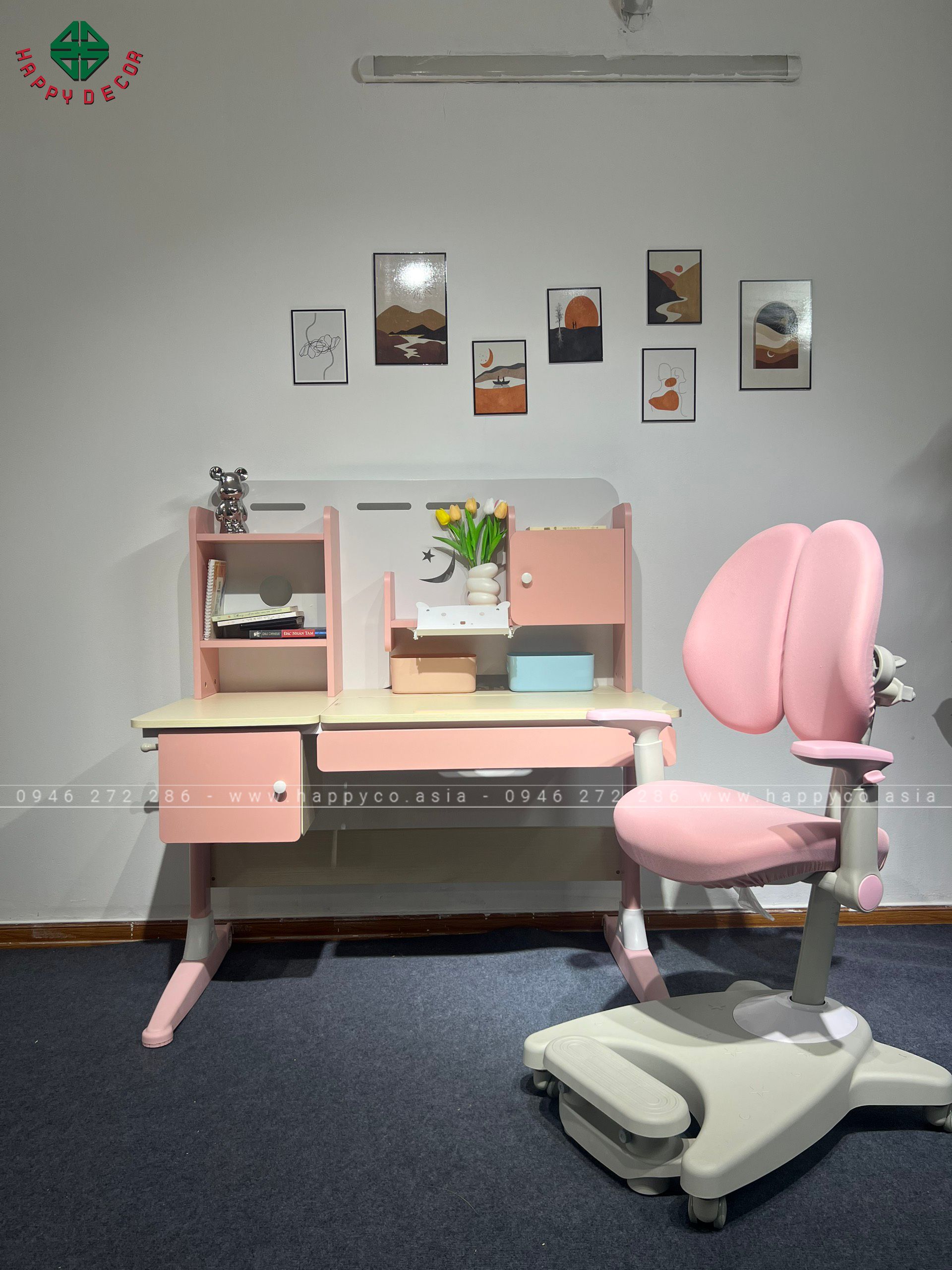 Bàn học chống gù màu hồng dành cho bé gái BCG04