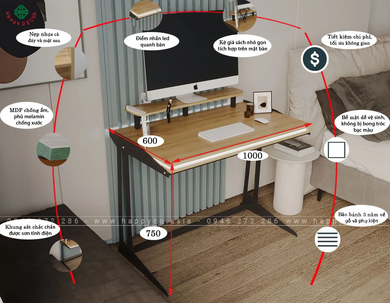 Chỉ với vài cú click, bạn có thể sở hữu ngay chiếc bàn làm việc ưng ý từ Happy Decor