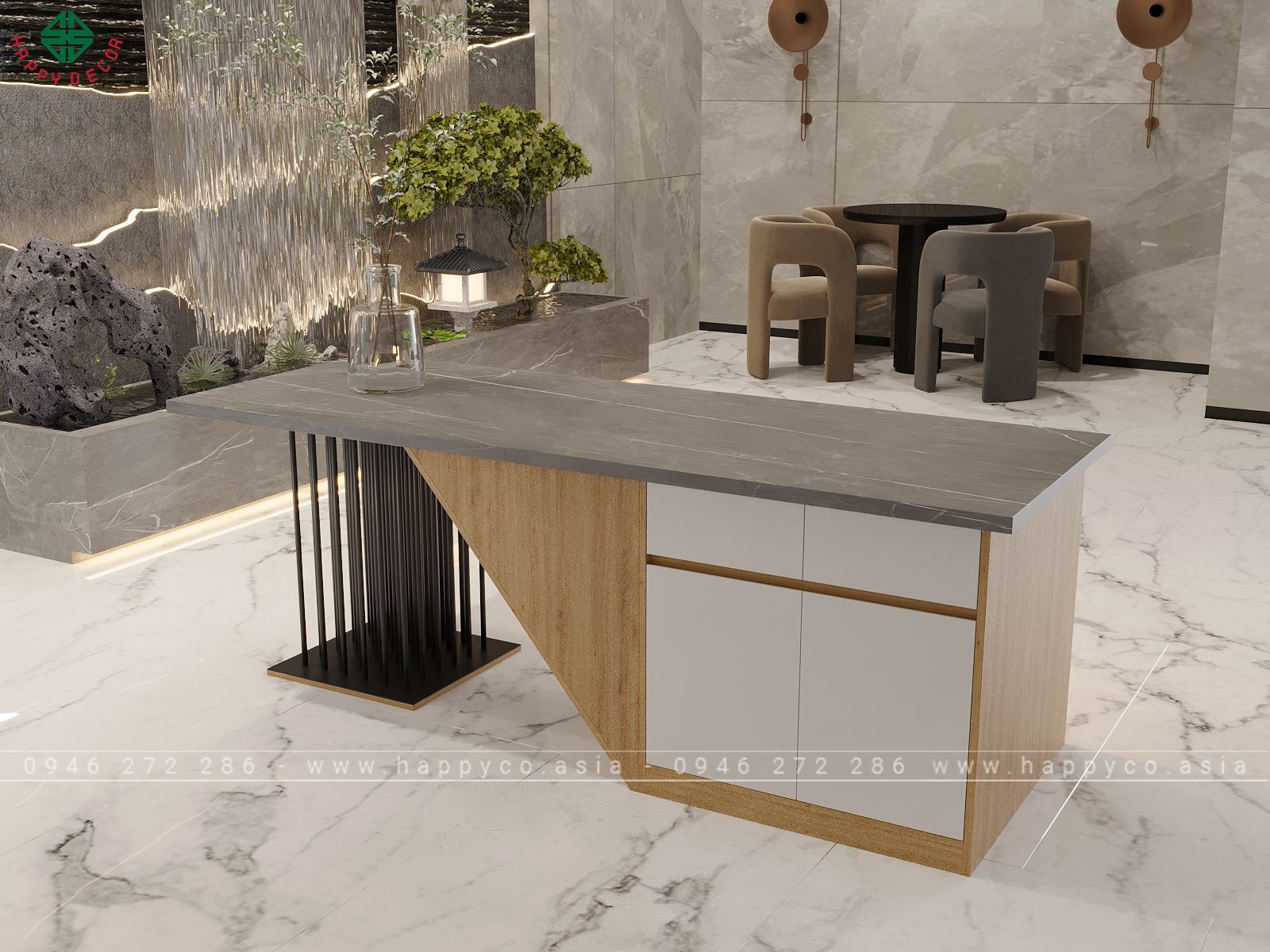 Bàn quầy spa chân sắt sang trọng BQ6805