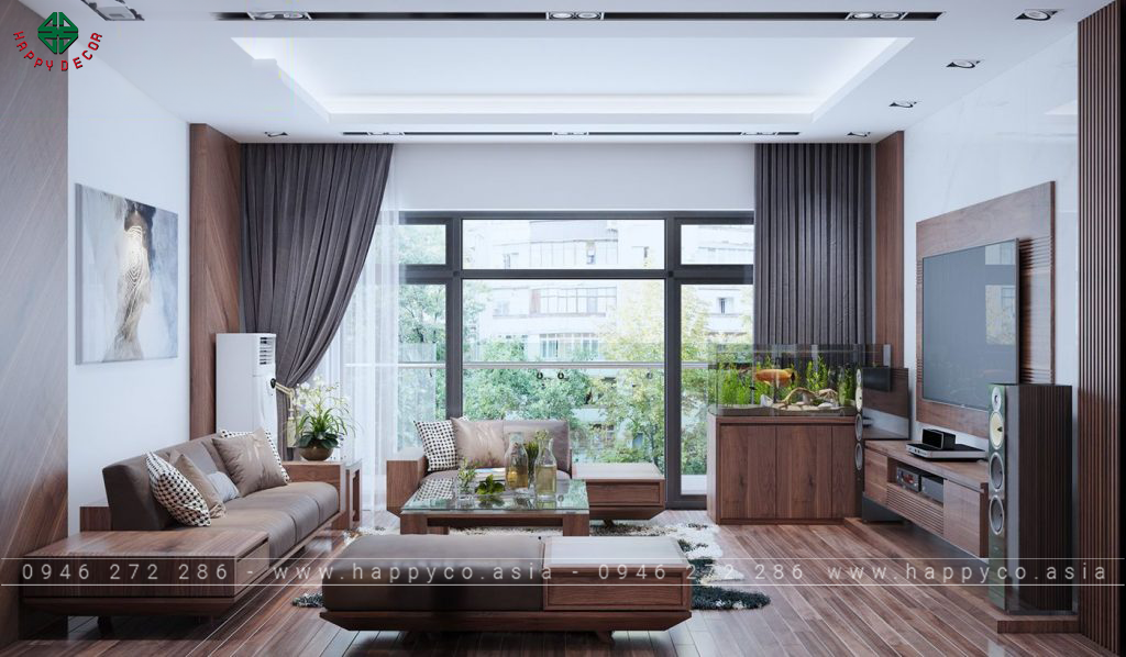 Bàn trà gỗ óc chó kết hợp kính hiện đại