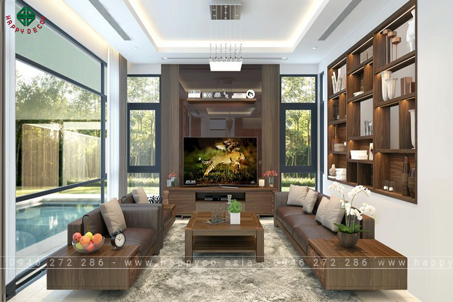 Nội thất phòng khách làm hoàn toàn bằng gỗ óc chó giá tận xưởng tại Happy Decor