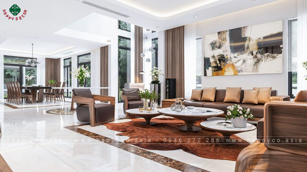 Bàn trà gỗ óc chó - phòng khách rộng