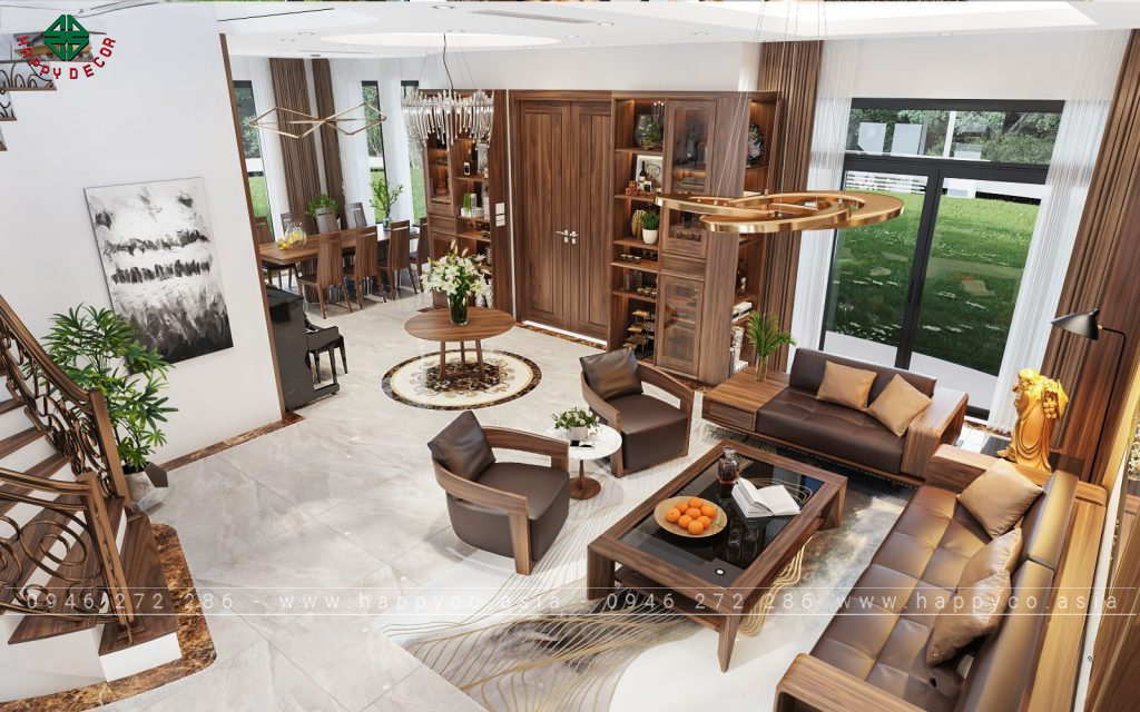 Bàn trà gỗ óc chó - thiết kế độc đáo cho phòng khách biệt thự