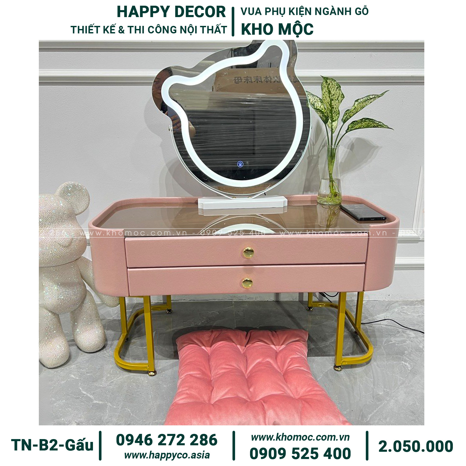 Với chất liệu gỗ MDF bọc nhựa, bàn trang điểm của chúng tôi chống lại được sự ẩm ướt