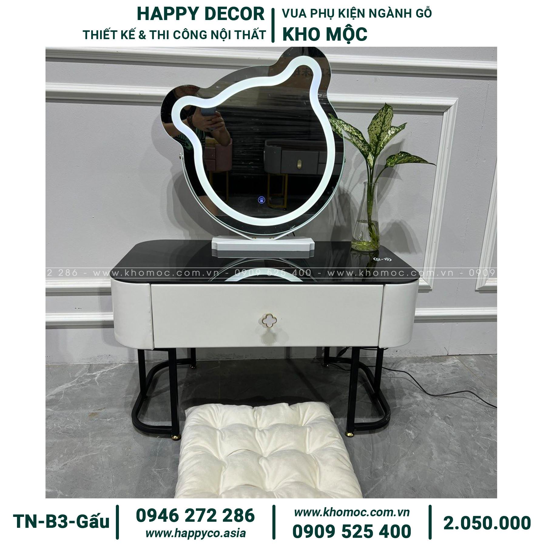 Bàn trang điểm gỗ MDF bọc nhựa thông minh TN-B3-Gấu