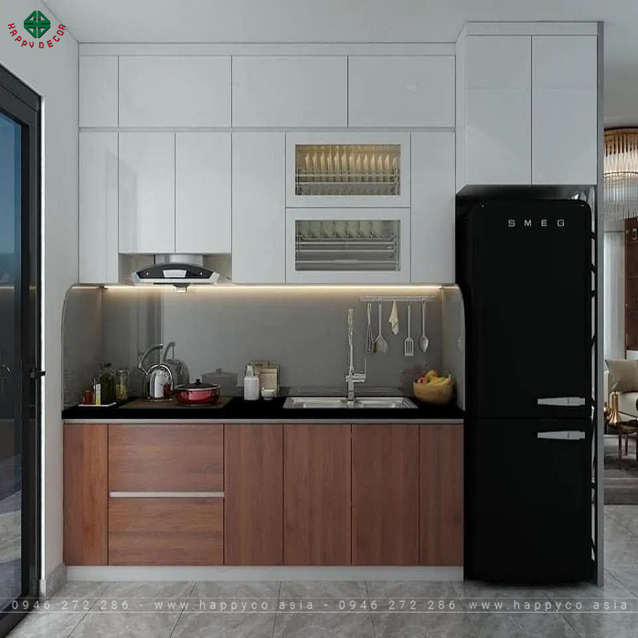 Sử dụng tủ bếp bằng gỗ công nghiệp - Mẫu 02
