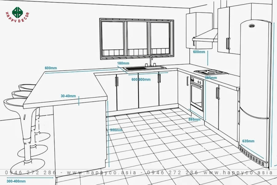 Đo đạc kích cỡ tủ bếp gỗ công nghiệp phù hợp với diện tích không gian Đo đạc kích cỡ tủ bếp gỗ công nghiệp phù hợp với diện tích không gian