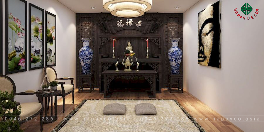 Cách bày bàn thờ Phật và tổ tiên trong biệt thự, nhà phố - mẫu 9