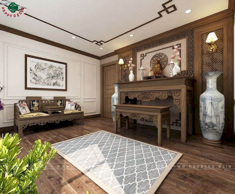 Cách bày bàn thờ Phật và ông bà trong biệt thự, nhà phố - mẫu 2