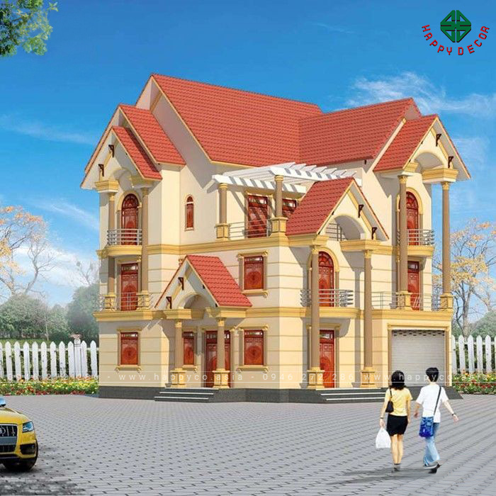 Màu sơn mặt tiền ngôi nhà phối hợp màu vàng nâu