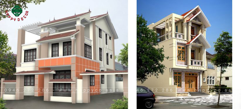 Màu sơn ngoại thất của ngôi nhà được phối với màu cà phê sữa và màu cam đất