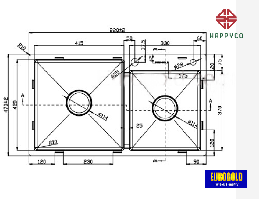 CHẬU RỬA BÁT EUS38247 EUROGOLD