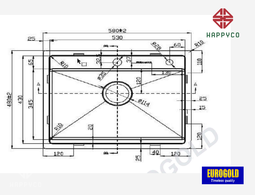 CHẬU RỬA BÁT INOX 304 EUS55848 EUROGOLD