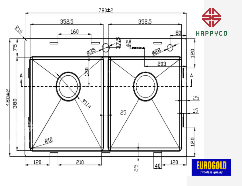 CHẬU RỬA CHÉN EUROGOLD EUS47848