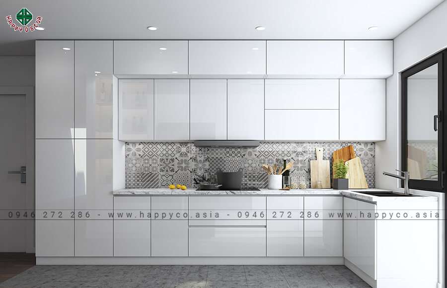 Tủ bếp gỗ công nghiệp hiện đại màu trắng khiến căn bếp trở nên tinh tế Tủ bếp gỗ công nghiệp hiện đại màu trắng khiến căn bếp trở nên tinh tế
